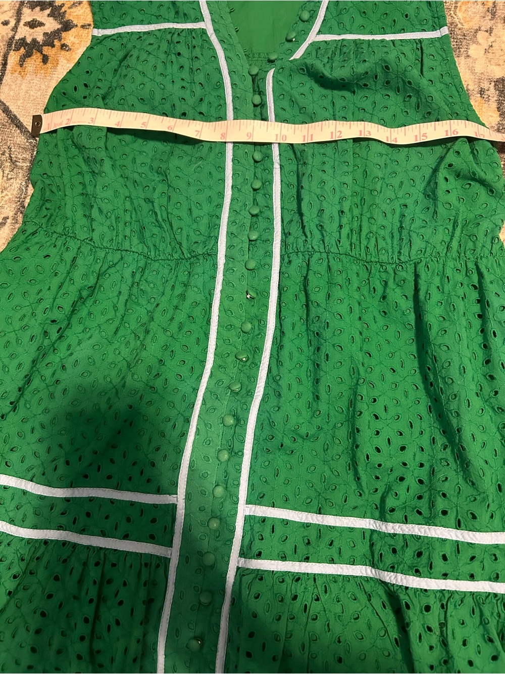 Crown & Ivy Green Eyelet Sleeveless Tie Waist Mini Dress Size Small NWT - Picture 9 of 11